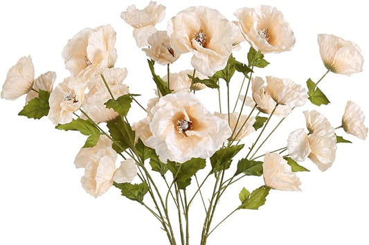 30 Heads Poppy Artificial Flowers 6 PCS Silk Flowers 32 in Poppy Flowers Champagne Flowers for Wedding Home Party Table Centerpiece Arrangement Decoration (Champagne)