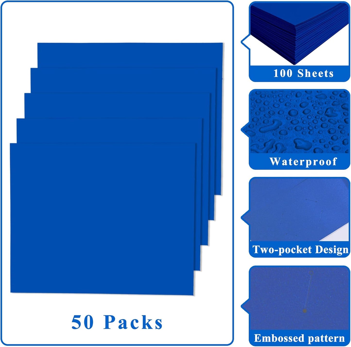 Zzrywuty File Folders - Blue Document Organizers with Pockets | 50-Pack Letter Size for School & Office