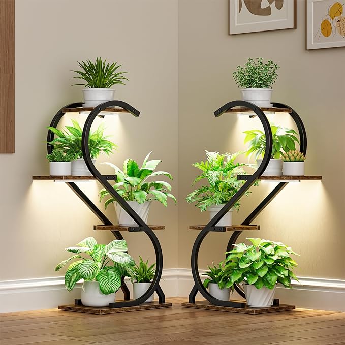 LATIBELL Plant Stand Indoor with Grow Light, 4 Tiered Metal Plant Shelf indoor, 29'' Plant Stands for Indoor Plants Multiple, Flower Stands for Indoor Plants Living Room, Patio, Balcony (2 Pack)