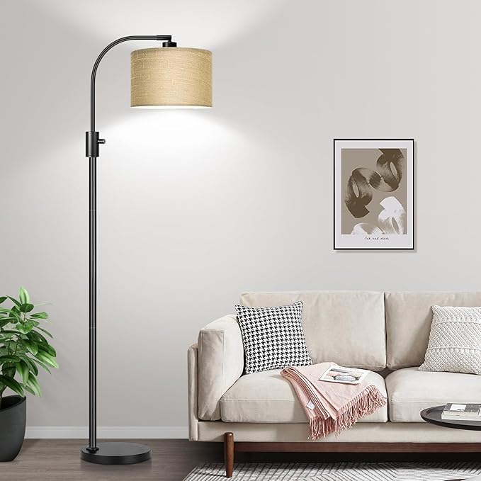 Nintiue Upgraded Modern Arc Dimmable Tall Standing Floor Lamp with Champagne Shade, 1200 Lumens LED Bulb Included, for Living & Reading Room, Bedroom, Office & Nursery, Black