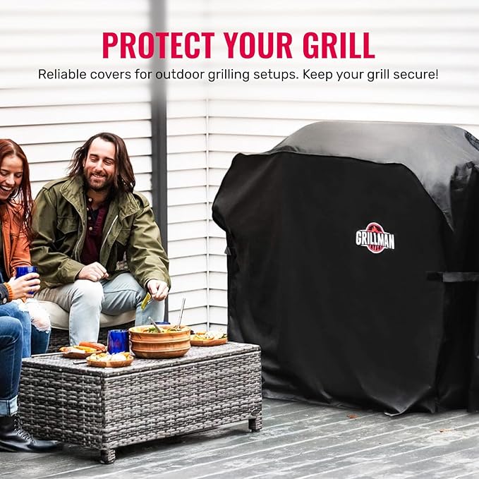 Grillman Premium Grill Cover for Outdoor Grill - Heavy-Duty Waterproof BBQ Grill Cover - Rip-Proof and Wind-Resistant - Large Barbecue Gas Grill Cover for Backyard - Black (60" L x 28" W x 44" H)