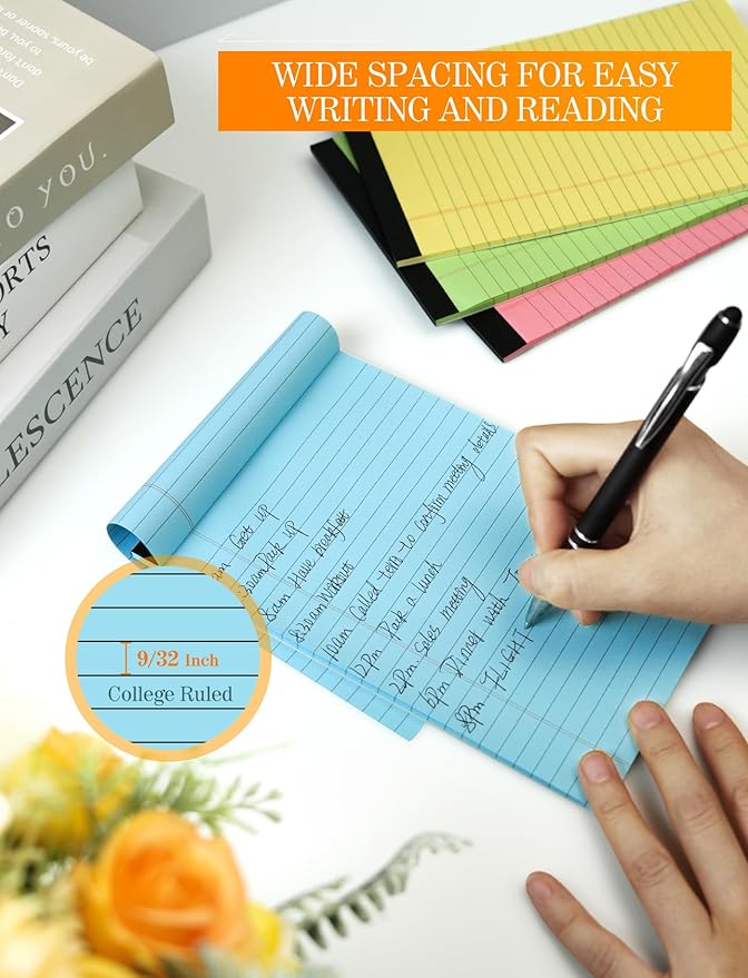 Zaviko 12 Pack Small Note Pads 5x8, Small Colored Legal Pads 5x8 College Ruled, Perforated Legal Notepads, 30 Sheets/Pack Writing Pads 5x8, Colored Notepads 5 x 8 Lined Paper Pads for Office Supplies