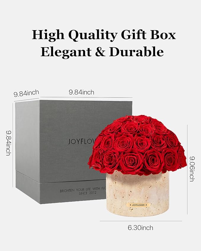 JoyFlower Preserved Flowers Vase, Yellow Cave Stone Flower Vases for Centerpieces, Eternal Flower Decorations for Party Home Living Room Bedroom Coffee Table, Red Flower Vase Unique House Decor