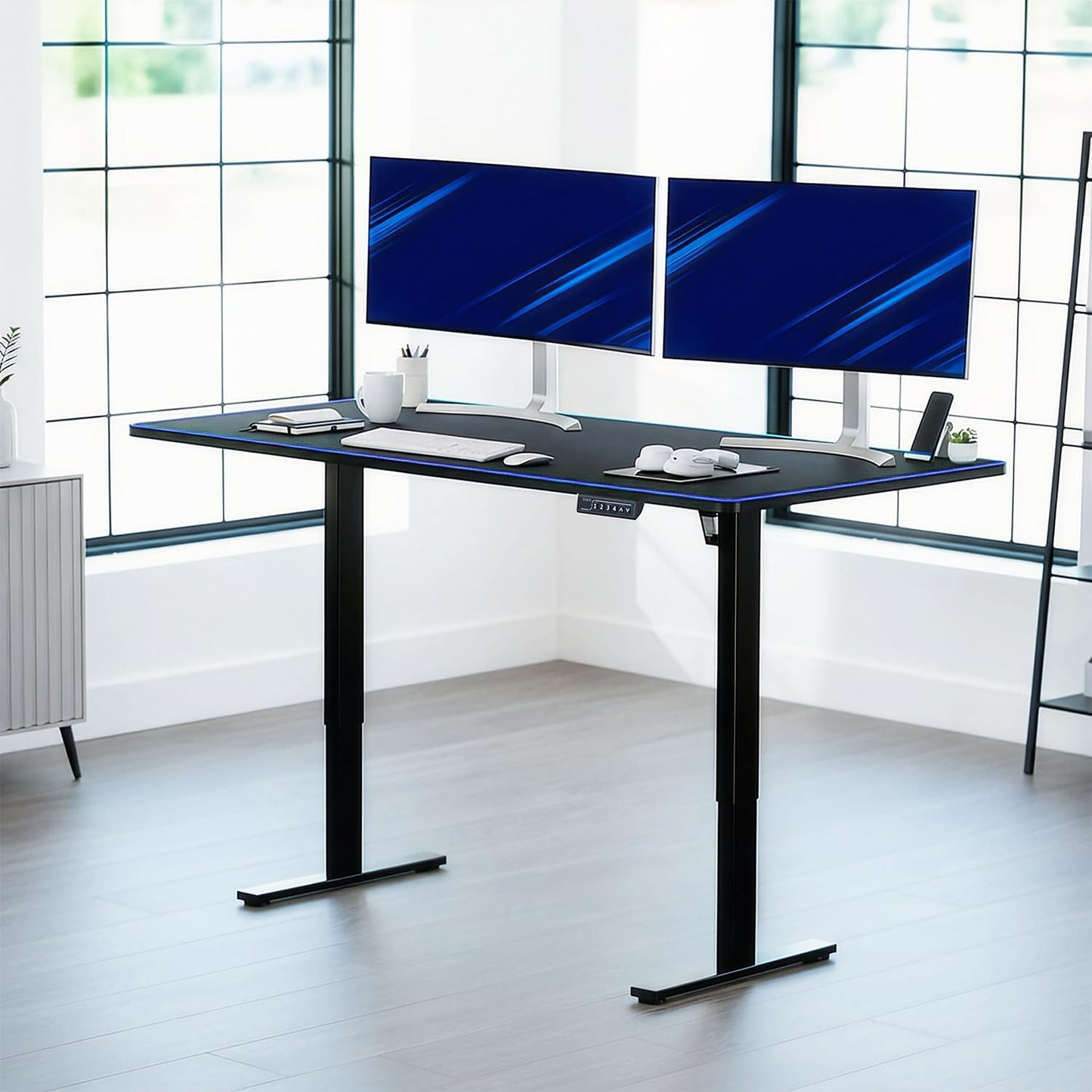 VIVO Electric Standing Desk - 71 x 36 Inch with RGB Mouse Pad & Memory Height Adjustment - Black
