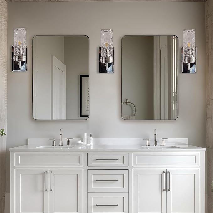 ANDY STAR Chrome Mirror for Bathroom, 22"x30"Metal Frame Wall Mirror, Rectangular Stainless Steel Rounded Corner Mirror with 1" Deep Set Design Hangs Horizontal Or Vertical