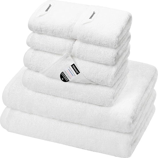 SEMAXE Bath Towel Set, 8 Piece Towel Set for Bathroom, Quick Dry Cotton Towels with Hanging Loops, Easy Care, White