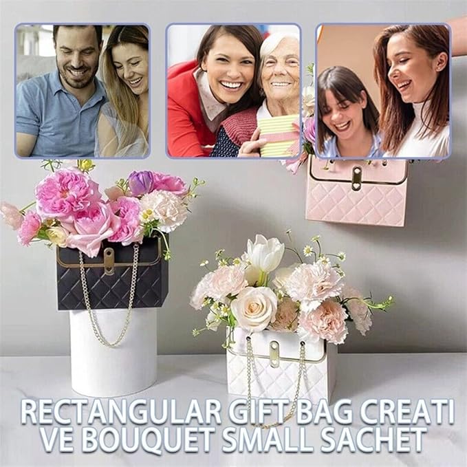 NADUSEP 4 PCS Flower Paper Gift Bag Bouquet Storage Bucket, Florist Flower Hand bag with Metal Chain Gift Case for Gifts Wrapping Supplies Bulk Mother's Day Valentine's Day Women's Day (Black)