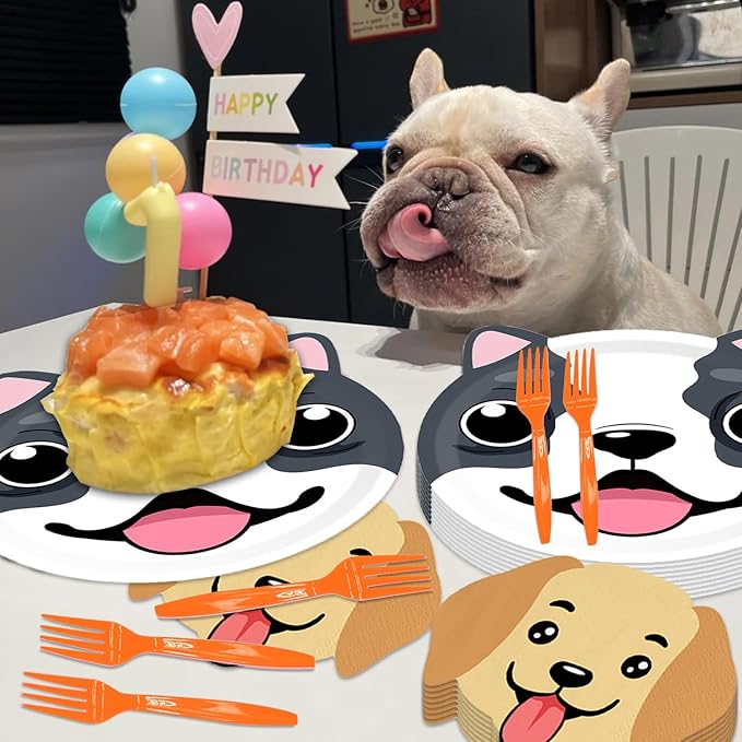 Generic 48Pcs Cute Dog Birthday Party Decorations Plates, Paper and Plastic Construction, Cartoon Style, Dog-Themed Party Supply Pack, Dinner Plates