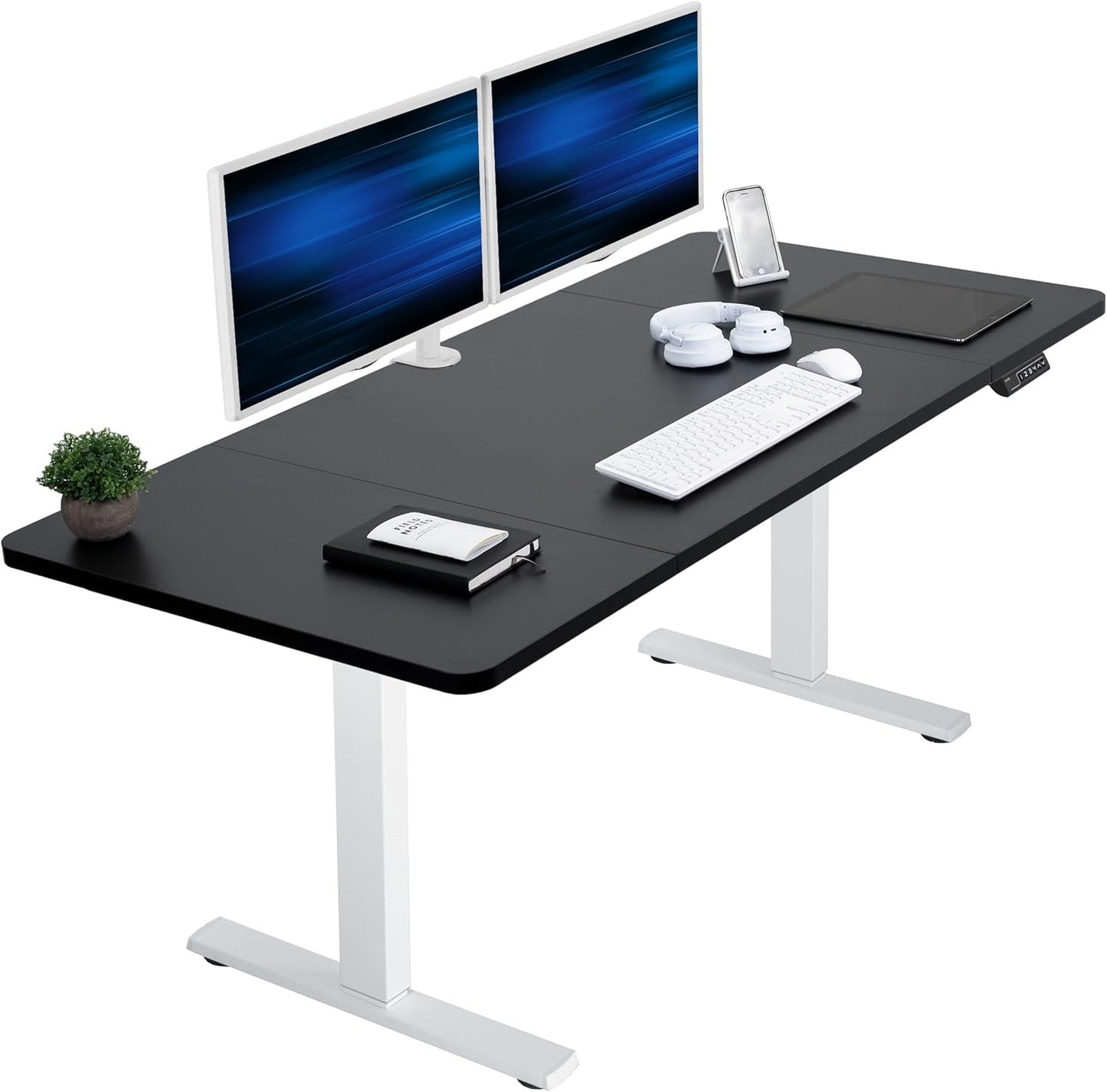 VIVO Electric Standing Desk - 60 x 30 Inch with Memory Height Adjustment - Black Top & White Frame
