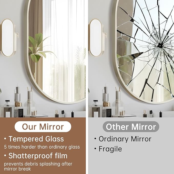 Brushed Nickel Mirror, 17"x30" Oval Bathroom Mirror, Oval Mirror with Brushed Metal Frame, Wall Mount Mirrors Decor for Bathroom, Bedroom, Entryway (Hangs Horizontally or Vertically)