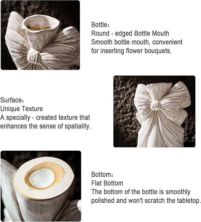 Bow Vase,Small White Ceramic Bow Flower Vase for Home Decor,Boho Style Unique Vases for Flowers,Small Cute Wabi Sabi Vases for Living Room Décor