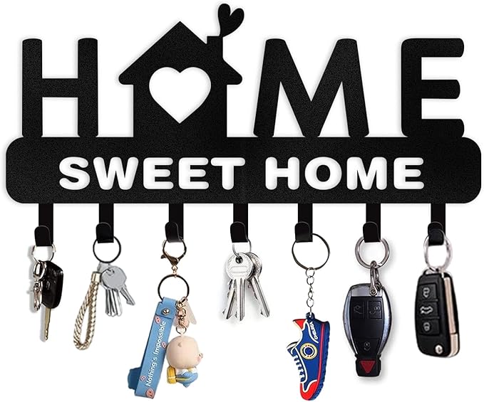 Personalized Sweet Home Key Rack, Custom Name Metal Key Holder Wall Mount, Coat Rack, Entryway Decor, Housewarming Gift