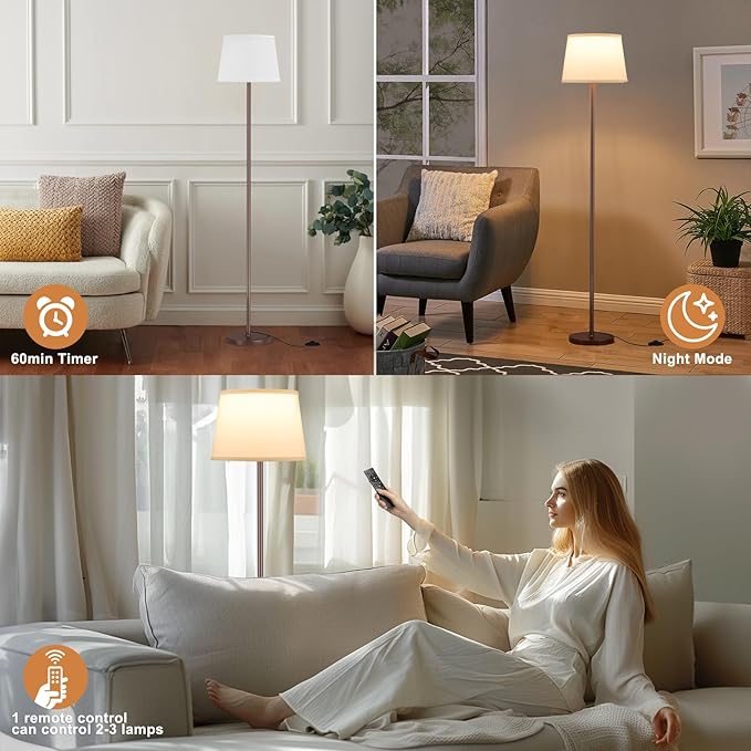 Raexpectis 【Upgraded Floor Lamps for Living Room, Modern Floor Lamp with Remote Control, Dimmable Colors Temperature Standing Lamp Foot Switch, 9W Bulb Tall Lamps for Bedroom Office Kid Room - Brown