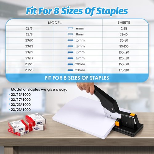 Heavy Duty Stapler - 210 Sheets Capacity | Effortless Office & School Stapler with Adjustable Width, Black