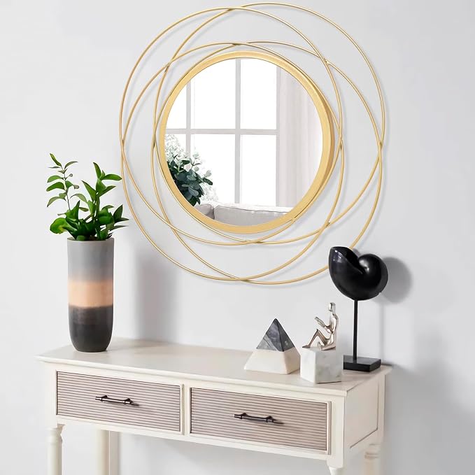 Gold Circle Mirror Wall Decorative Metal Wall Mirror, Art Small Round Wall Home Mirror, Decor Living Room Bedroom Bathroom Entryway 24" x 24"