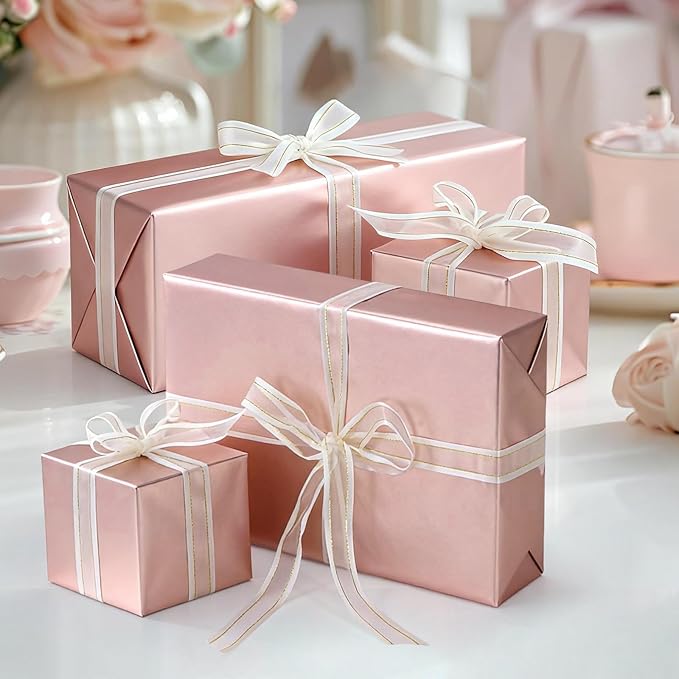 Rose Gold Wrapping Paper, 17inch x 33ft Matte Metallic Wrapping Paper, Gift Wrapping Paper Roll Perfect for Birthday, Christmas, Baby Shower, Wedding, Valentine's Day, DIY Invitations, Arts & Crafts