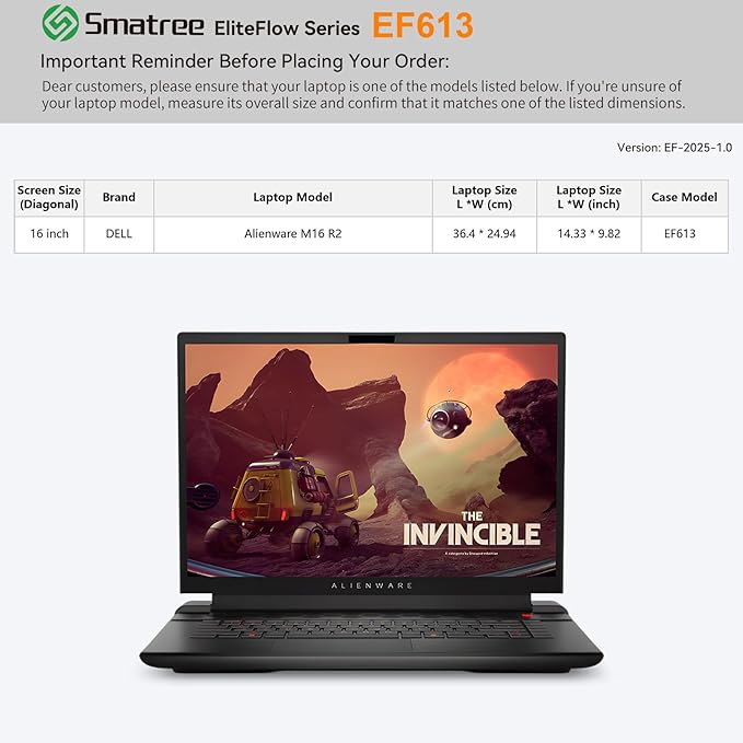 Smatree EliteFlow Laptop Sleeve Case for 16 inch DELL Alienware M16 R2/M16, Slim Protective Laptop Case with Accessory Pocket and Handle, Patented Super-Corner Shock Protection (EF613)