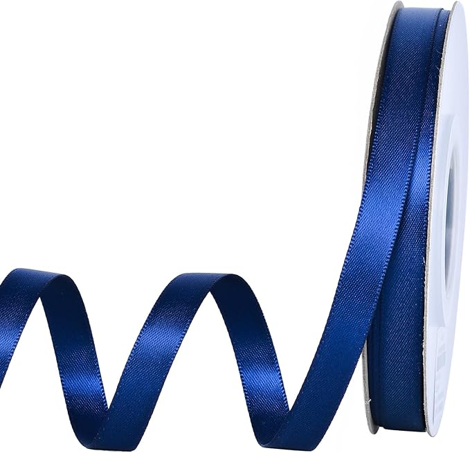 YAMA Navy Blue Double Faced Satin Ribbon, 3/8 Inch 25 Yards, Navy Ribbon for Gift Wrapping Crafts Hair Bows Wedding Party Decoration