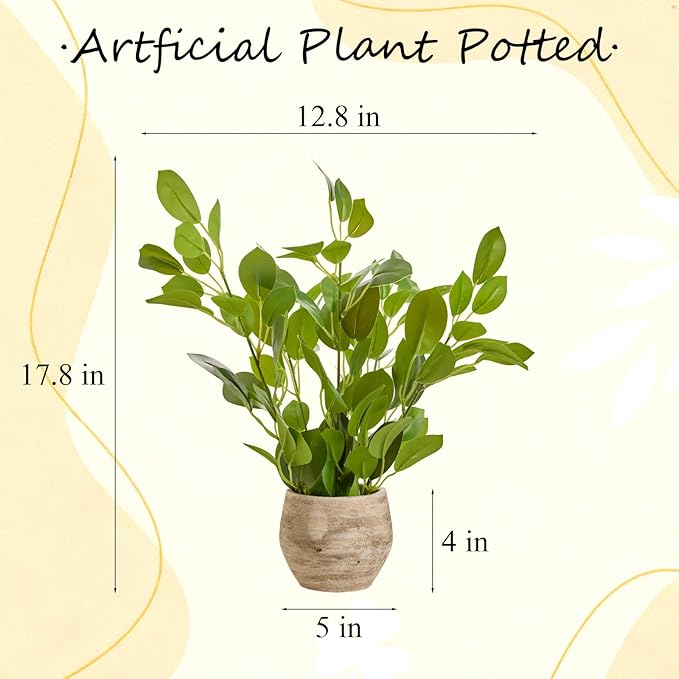 17.8'' Fake Plants Lifelike Ficus Artificial Plants in Rustic Spherical Pot Realistic Looking Faux Plants for Home Kitchen Bathroom Living Room Bedroom Office Indoor Decor