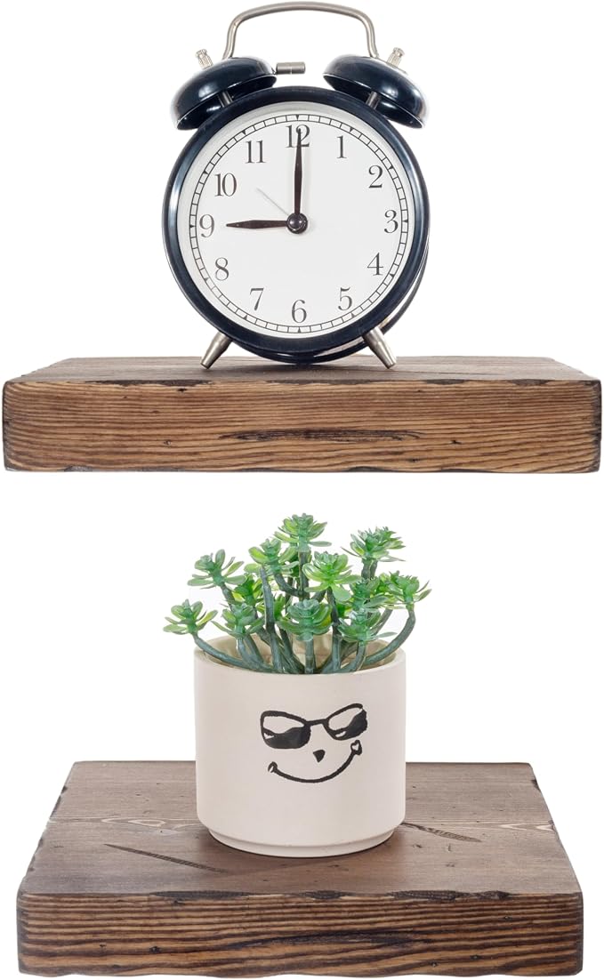 BGMG Small Wood Floating Shelves for wall 8 inch,Distressed Rustic Wooden Wall Mount Shelves for Bathroom Living Room Bedroom Kitchen Farmhouse Set of 2-8x6.7x1.25 inch- Walnut