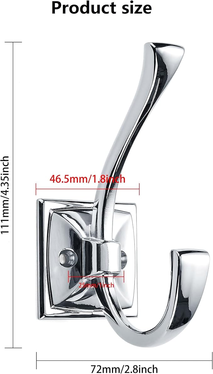 3 Pack Decorative Heavy Duty Towel Hooks for Hanging Robe Double Polished Chrome Coat Hooks Wall Mounted with Screws for Key, Towel, Bags, Cup, Hat