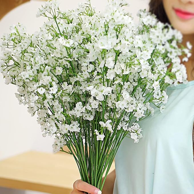 Bringsine Baby Breath Gypsophila White Fake Artificial Flowers for Arrangements DIY, Wedding Bridal Bouquets, Centerpieces Party Home Decorations- 20PC