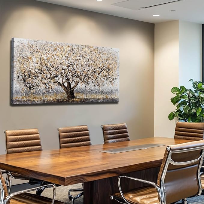 CHUDANHAO Abstract Grey Graffiti Wall Decor Big Tree Painting Gold Photo Prints Modern Canvas Art for Dining Room Bedroom 24"x48" Gallery Wall Art