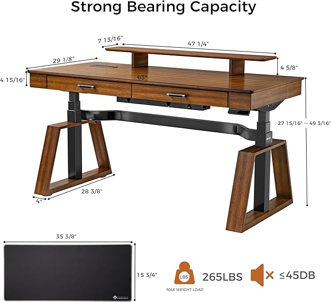 EUREKA ERGONOMIC Standing Desk, 63 inch Executive Desk with Drawers,Modern Trapezoidal Leg Luxury Home Office Computer Desk w Monitor Stand,Red Oak