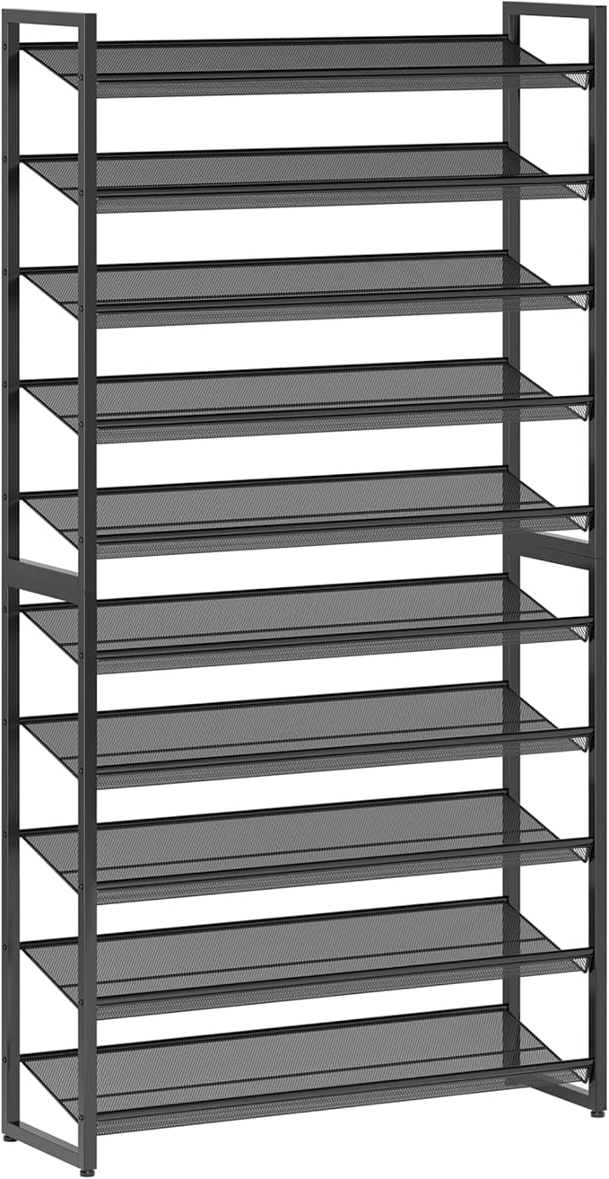 Nunsino Shoe Rack,10 Tier Metal Shoe Organizer,Max Holds 50 Pairs,Heavy Duty Shoes Shelf for Garage, Entryway, Closet,Black