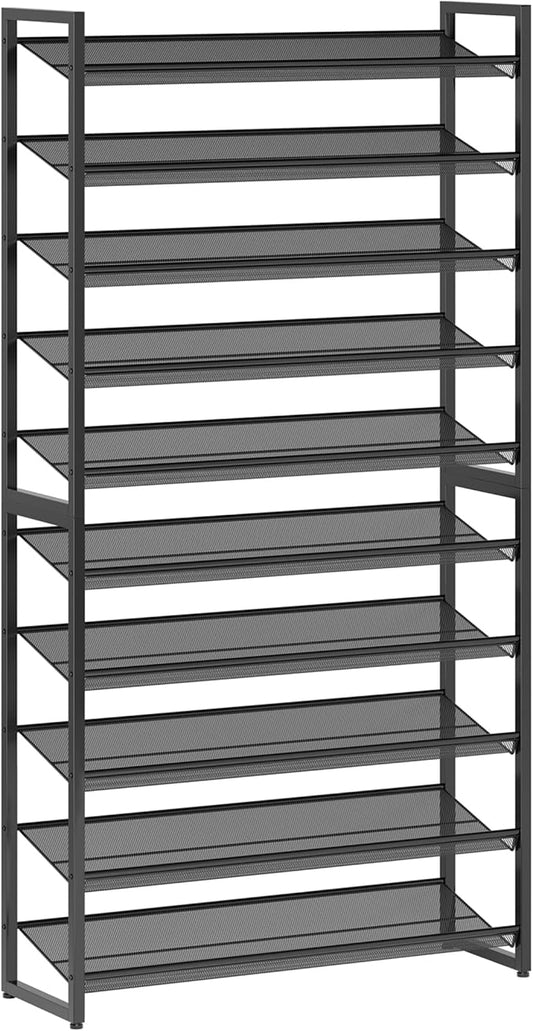 Nunsino Shoe Rack,10 Tier Metal Shoe Organizer,Max Holds 50 Pairs,Heavy Duty Shoes Shelf for Garage, Entryway, Closet,Black