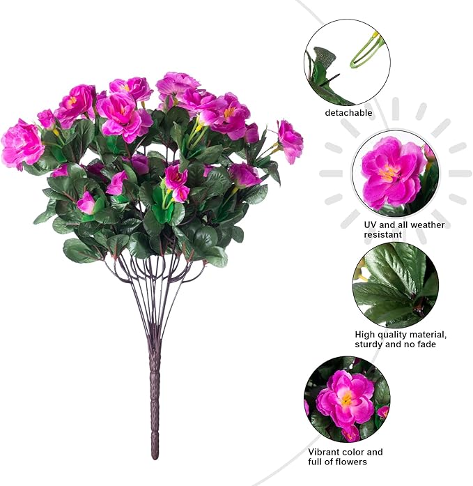 Ivydale Artificial Faux Outdoor Flowers Plants for Outside Fall Decoration, Fake Silk Fuchsia Camellia UV Resistant Realistic for Planter Porch Patio Balcony Garden Home, 3 Large Bundles