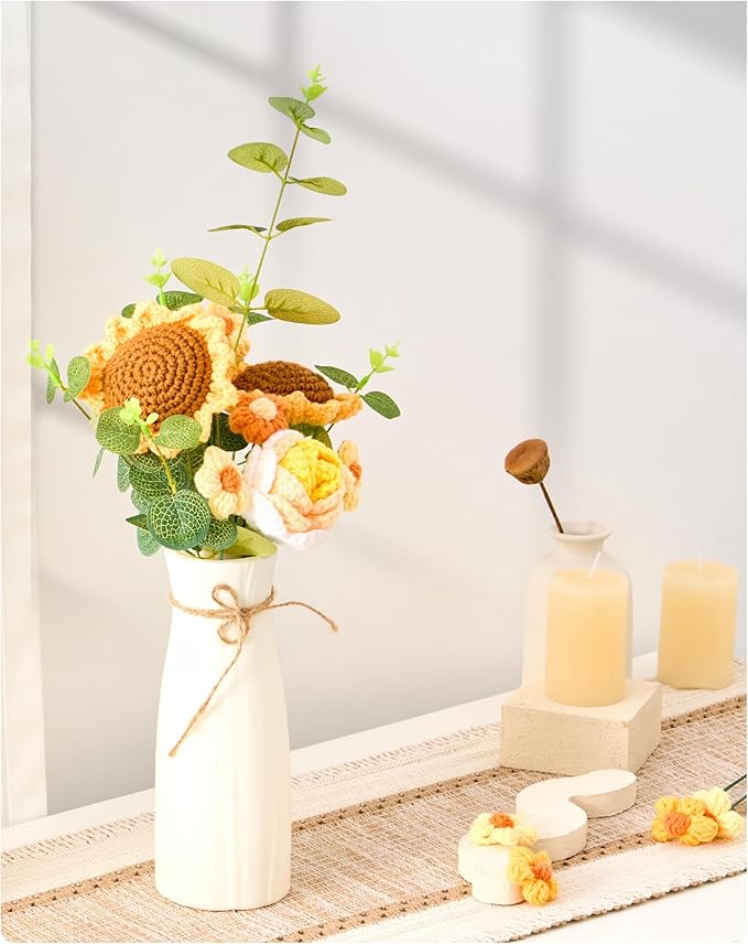 Crochet Flower Bouquet Gift for Wife Mother Girlfriend Fiancee Women, Handmade Artificial Crochet Flowers Knitted Sunflower for Thanksgiving Gift,Birthday Anniversary Present Home Decor Family