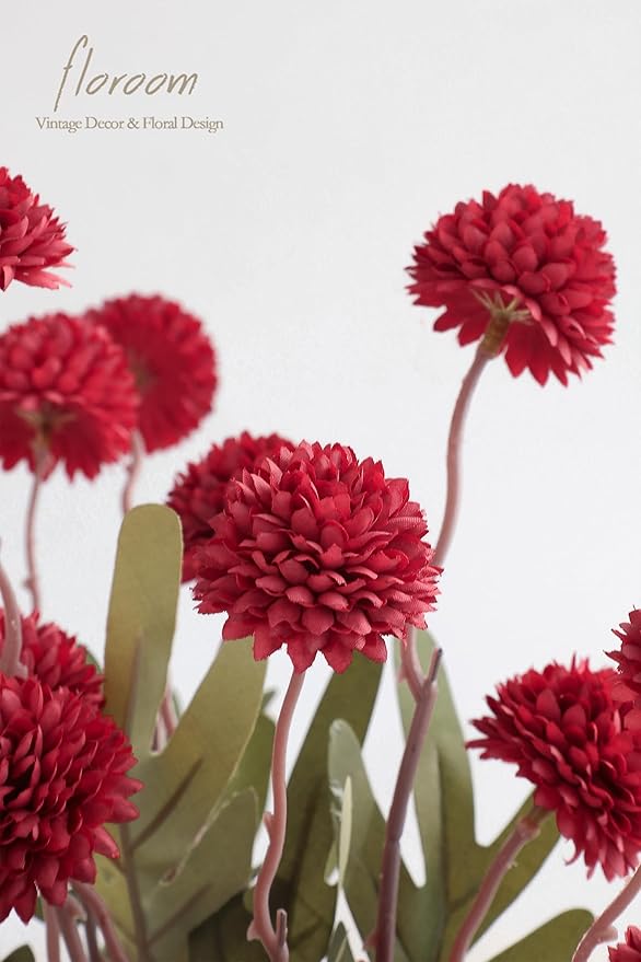 Floroom 6pcs Dark Red Faux Silk Mums Artificial Flowers, Bulk Fake Small Mini Chrysanthemums with Stems for DIY Wedding Centerpieces Floral Arrangements Vase Fillers Home Decorations