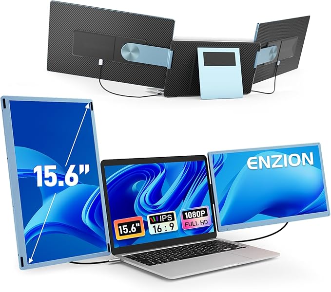 Enzion Laptop Screen Monitor Extender, Wider 1080P FHD Portable Monitor for Laptop, Built-in Speaker and Adjustable Backstand, Triple Screen Extender Compatible with Wins/MacOS/Chrome