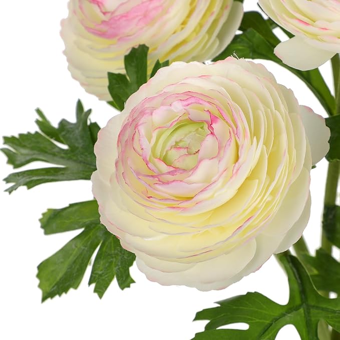 Hollyone 7 Heads Ranunculus Artificial Flowers White Fake Ranunculus Small Bouquets Silk Flowers Faux Floral Centerpieces Flower Arrangements for DIY Home Decor Wedding Party Bridal Shower Decorations