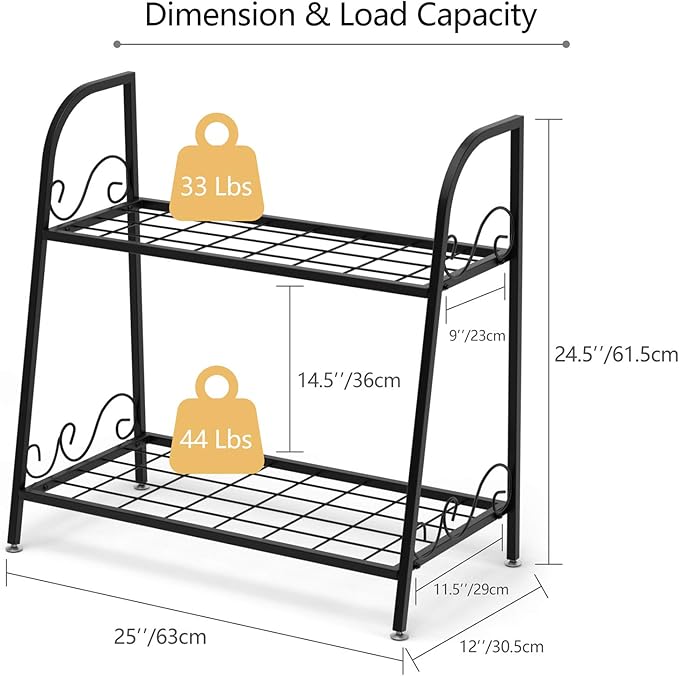 Giantex 2 Tier Metal Plant Stand, Indoor Outdoor Plant Shelf, Flower Rack Display Shelf, Flower Pots Holder with Adjustable Feet for Garden, Balcony, Living Room (2-tier (25'' x 12'' x 24.5''))