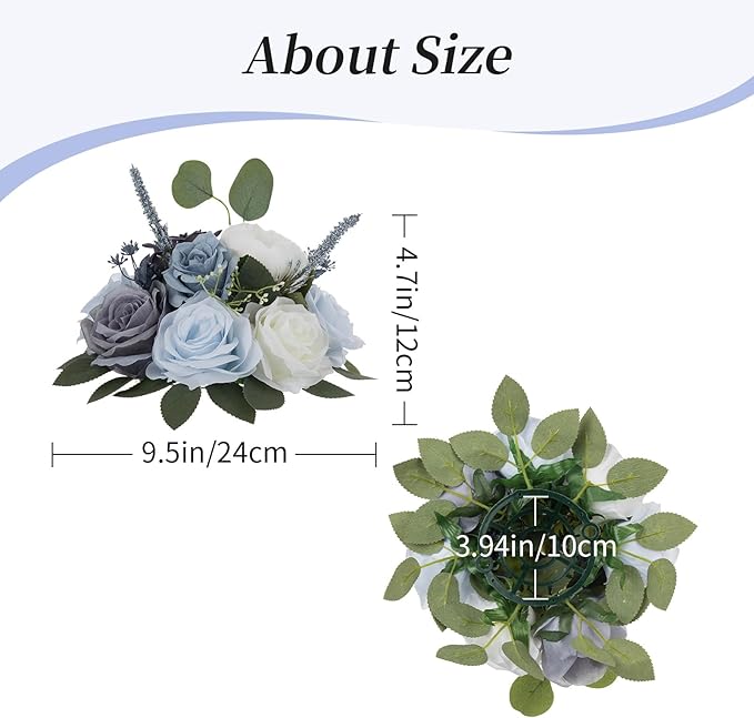 BLOSMON Artificial Flowers Ball Wedding Centerpieces 10 Pcs Dusty Blue Rose Artificial Flower Center Pieces Decoration for Table Silk Kissing Ball Floral Bouquet Arrangements Home Party DIY Decor