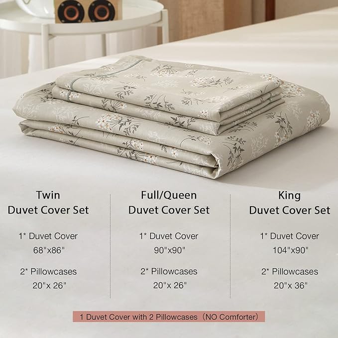 EAVD Boho Floral Duvet Cover Queen Soft 100% Cotton Garden Green Floral Bedding Set for Girls Women with 2 Pilowcases Reversible Floral Botanical Duvet Cover with Zipper Closure