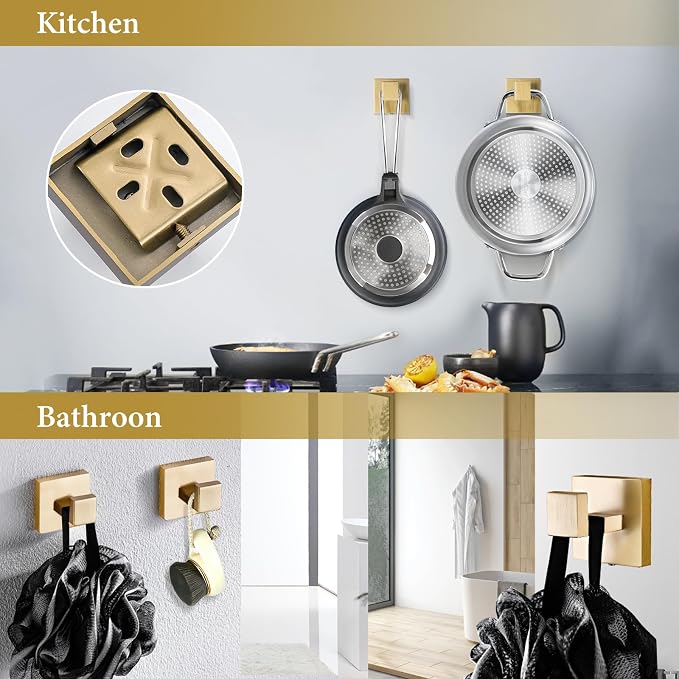 6-Piece Bathroom Hardware Set 23.6 Inch Gold Towel Bar Set Double Towel Bar Towel Ring Coat Hook and Toilet Paper Holder with Shelf Wall Mounted Stainless Steel Bathroom Accessories Set