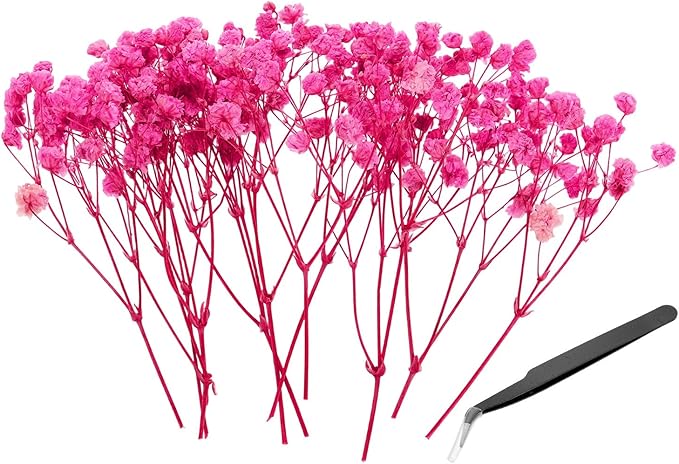 PATIKIL Mini Dried Gypsophila Flower Kit, 30Pcs 4 Inch Rose Pink Natural Pressed Floral Bundles with Tweezer for DIY Resin Crafts Gift Wedding Christmas Card Decor Flower Bouquets