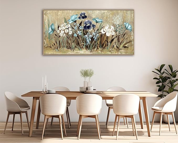 VEAEE Flowers Canvas Wall Art - Floral Canvas Pictures, Living Room Wall Decor, Wildflowers Botanical Canvas Prints Painting Abstract Artwork Bedroom Office Kitchen Home Decoration 29"x58"