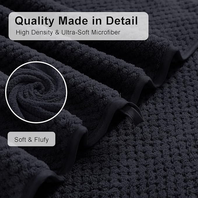 2 Pcs Black Hand Towel Set 16"x31" Soft Highly Absorbent Quick Dry Bathroom Towels Polyester Plush Towels Set Woven Towels for Bathroom Kitchen Hotel Spa Gym