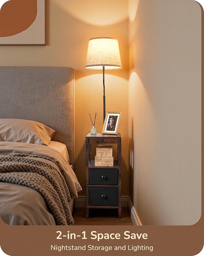 EDISHINE Floor Lamps for Living Room, 3000K-6500K Dimmable Floor Lamp with Table, USB-A+Type-C Charging Port, Table with Lamp Attached for Bedroom, Den, Office, Fire-Burned Wood Color