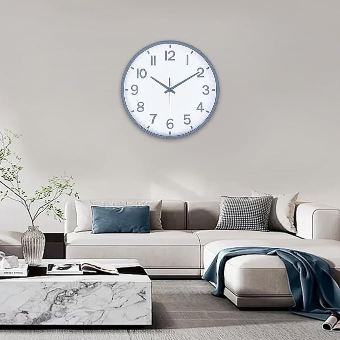 Wall Clocks Battery Operated 8 inch Modern Wall Clock,Silent Non Ticking Wall Clock for Living Room Bedroom Kitchen Office Classroom Decor (Texture Gray White)