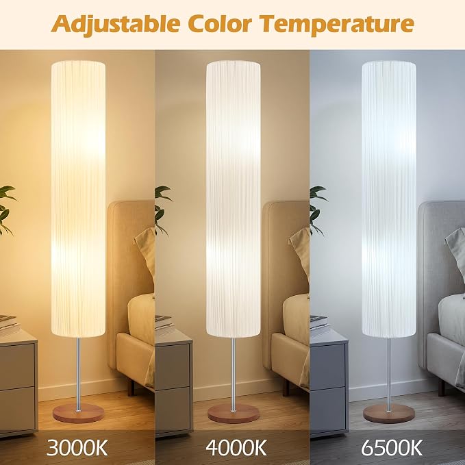GyroVu 66" Floor Lamp for Living Room, Color Temperature Adjustable Standing Lamp for Bedroom, Corner Floor Lamp with Wooden Base Cloth Shade Tall lamp for Home Decor(Bulbs Included)