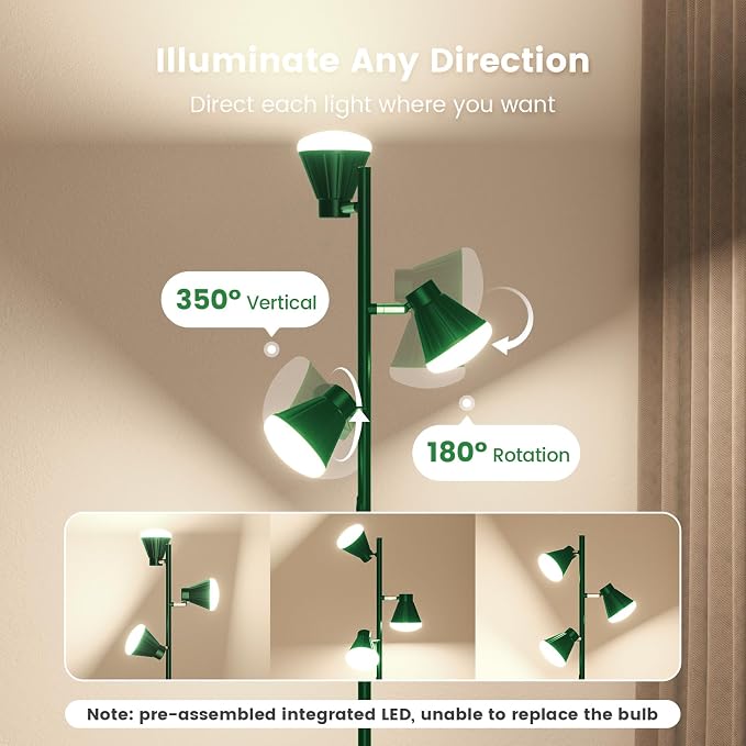 SIBRILLE 36W LED Tree Floor Lamp, Dimmable Tall Standing Lamp with Remote & Touch Control, 4 Color Temperatures Bright Floor Lamp, 3 Rotatable Light Modern Floor Lamps