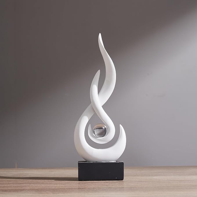 Modern Abstract Art Table Decoration,Resin Flame Statue Modern Centerpiece Ornaments for Living Room Great Gift Idea Home Decor,Collectibles (White)