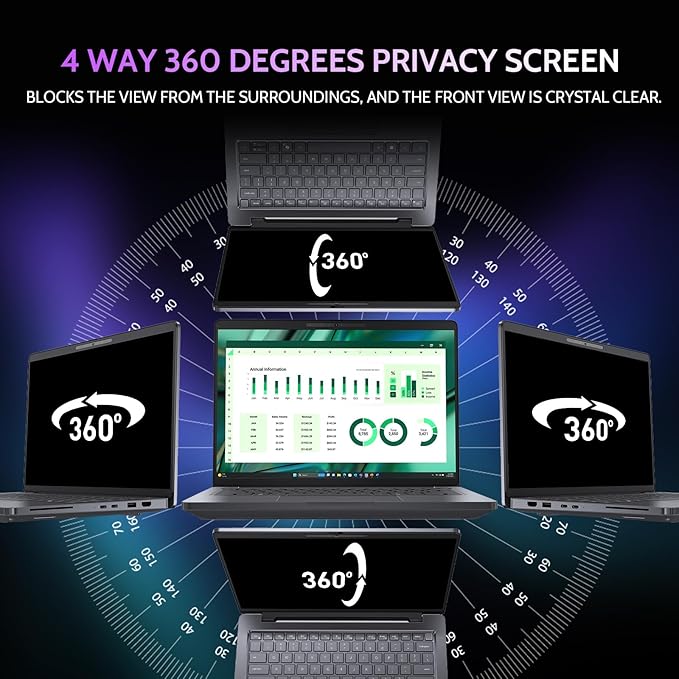 Peslv 360° 4 Way Laptop Privacy Screen for 15.6 Inch 16:9 Aspect Ratio Computer Monitor, Anti Glare Blue Light Spy Filter Private Cover, Bubble-Free Black Security Protector