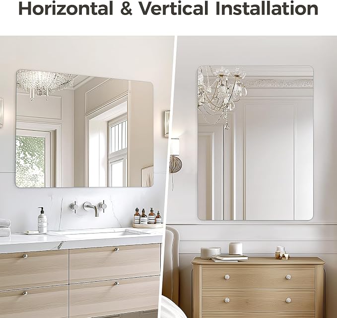 USHOWER 40x30 Inch Large Frameless Bathroom Mirror, Rectangle Wall Vanity Mirror for Bathroom, Bedroom, Entryway, Dining Room, Polished Edge, Tempered Glass