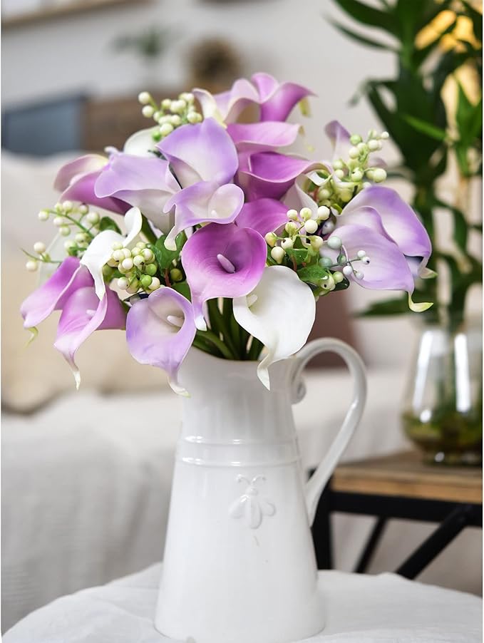 FiveSeasonStuff Real Touch Calla Lily Artificial Flowers Wedding Bridal Bouquet | Floral Arrangements | 15 Calla Lilies (Summer White)
